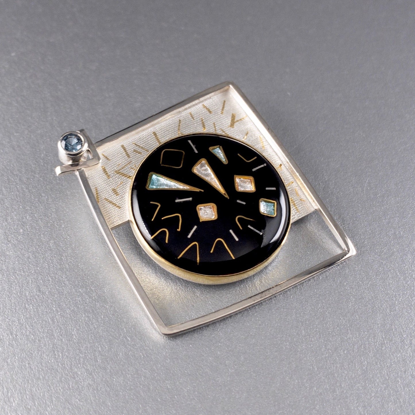dramatic silver 22k gold and 24k gold cloisonne enamel brooch