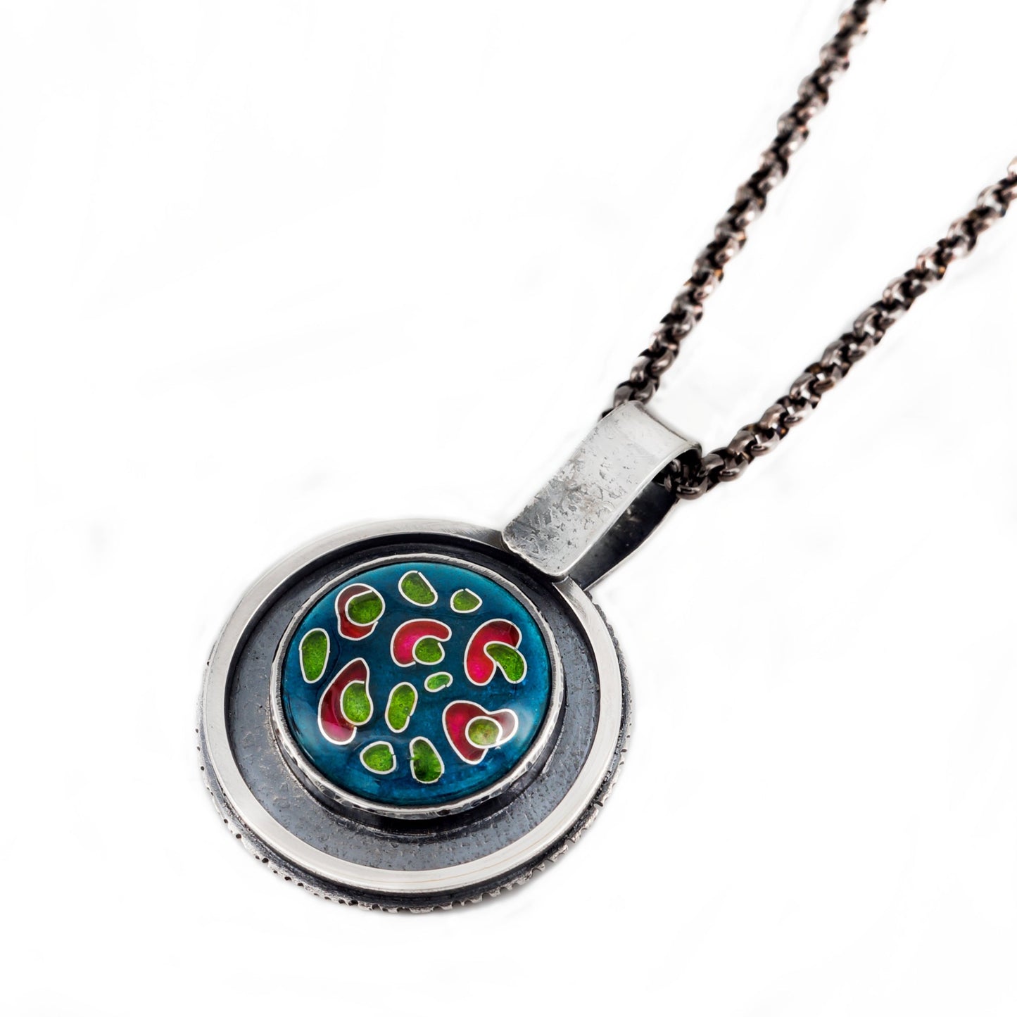 leopard print cloisonné enamel jewel in sterling silver