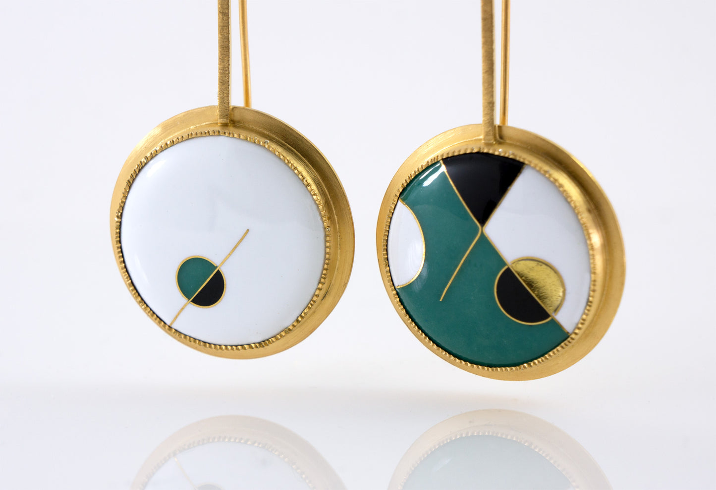 long abstract 24k gold cloisonné enamel earrings