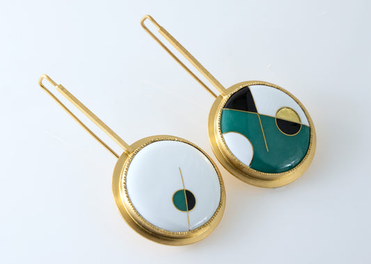 24k gold cloisonné enamel long earrings with abstract design