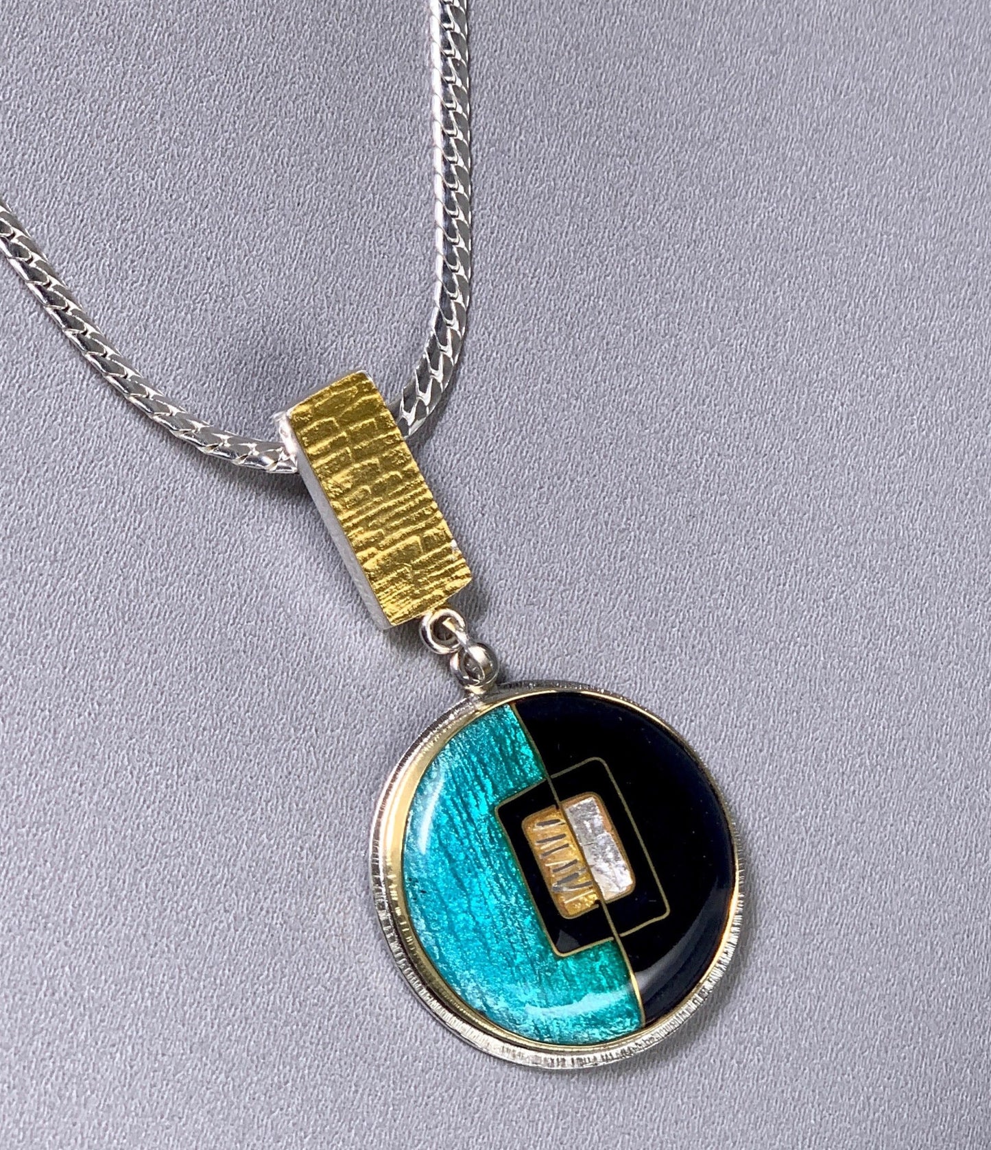 jade green black 22k gold 24k gold cloisonne enamel pendant