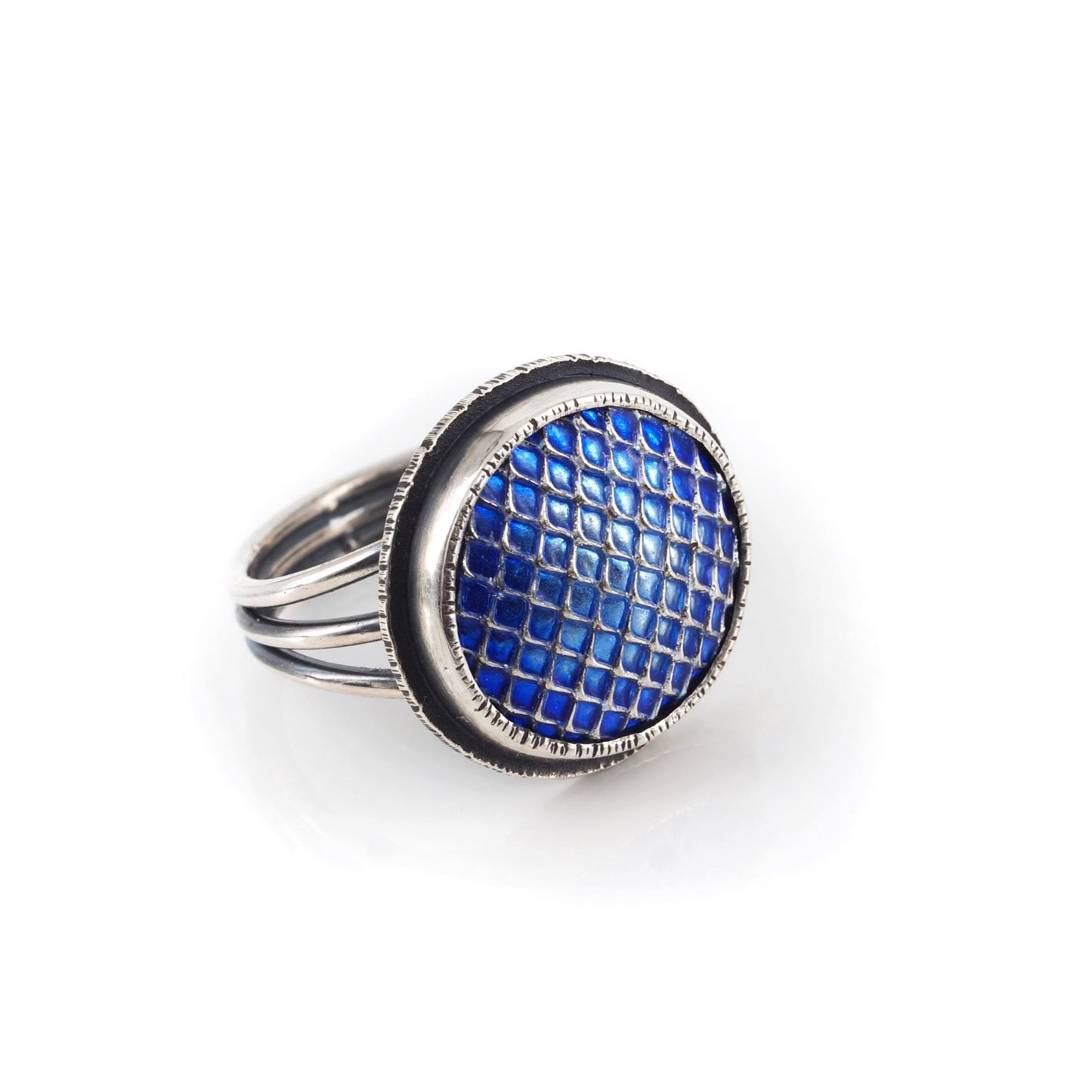 blue ombre silver cloisonné enamel ring