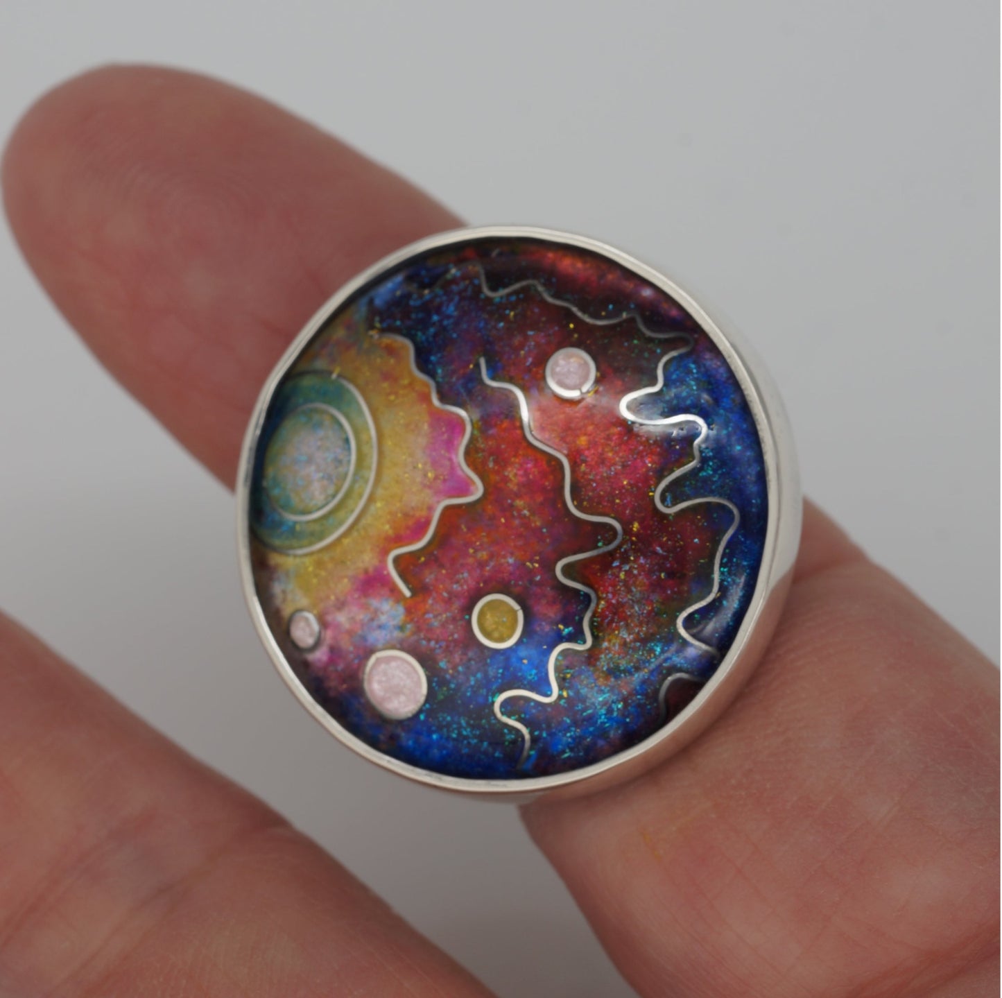 silver cloisonné enamel ring