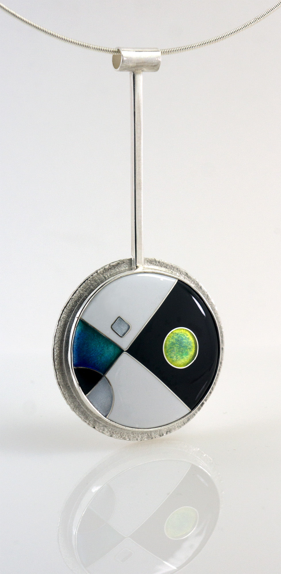 big bold abstract silver cloisonne enamel pendant