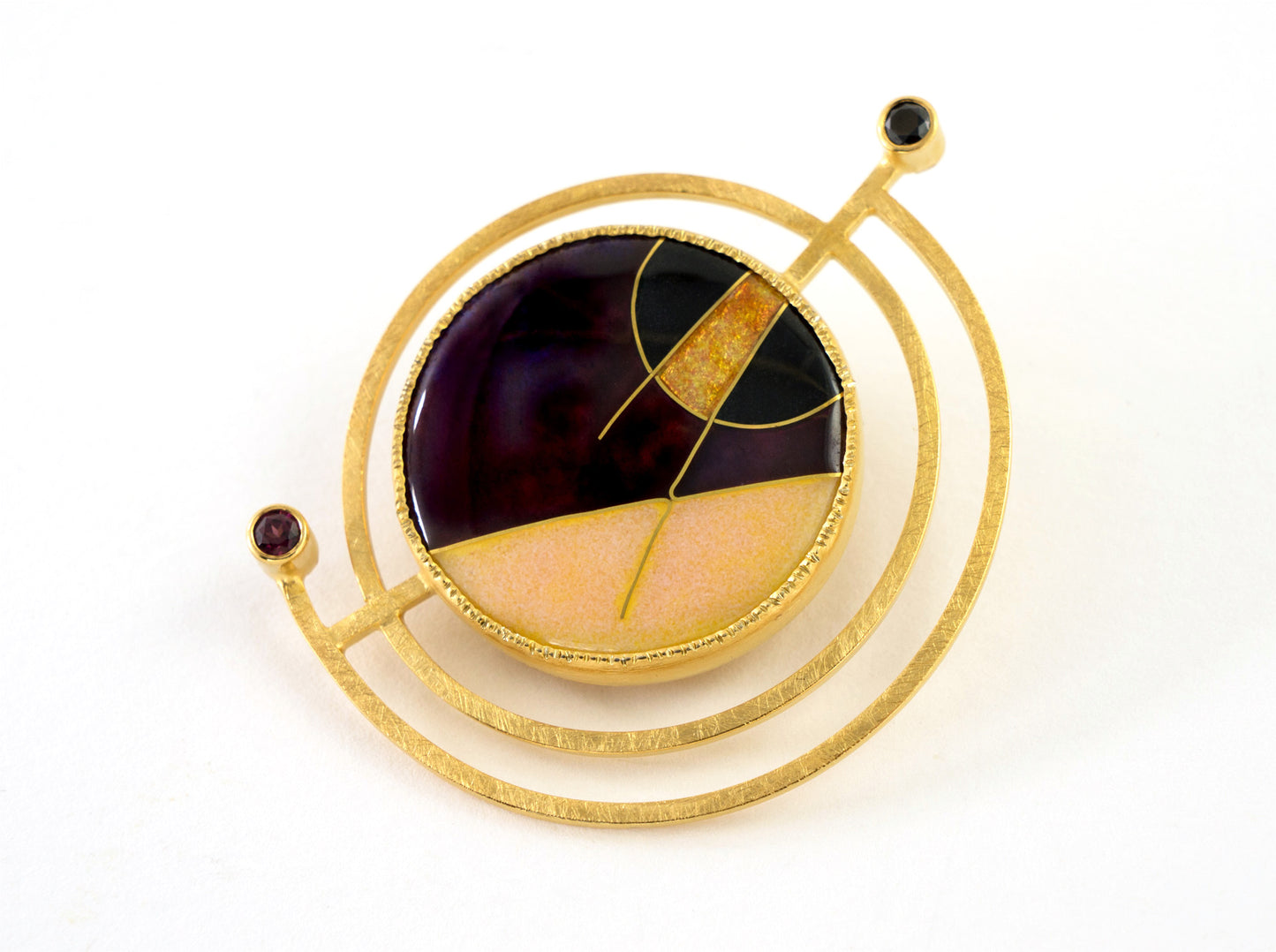 24k gold cloisonne brooch with gemstones