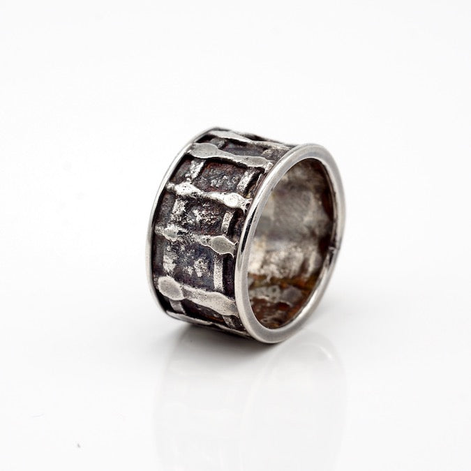 fused plaid pattern sterling silver band style ring