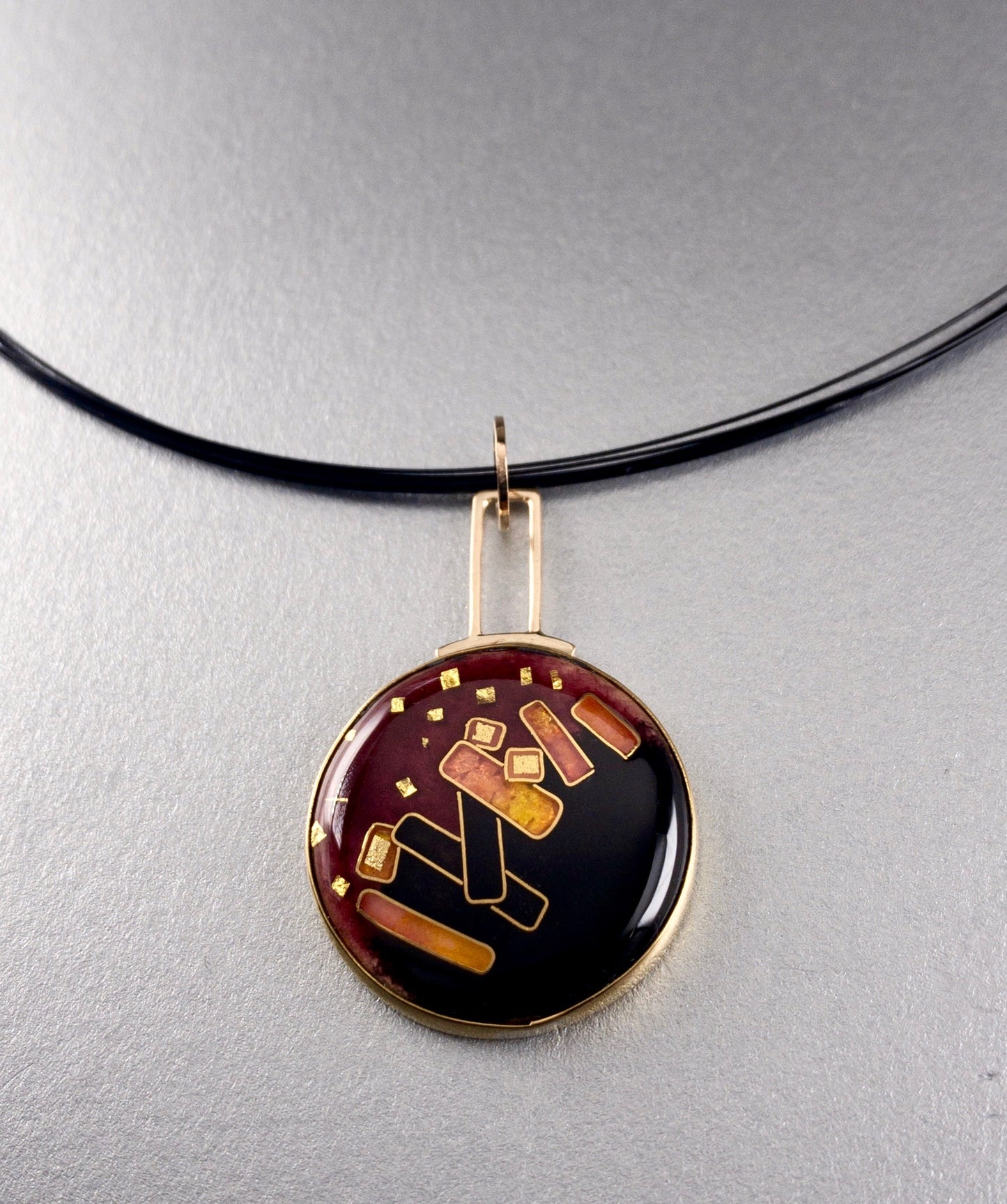 24K gold cloisonné enamel pendant with 14k gold bail
