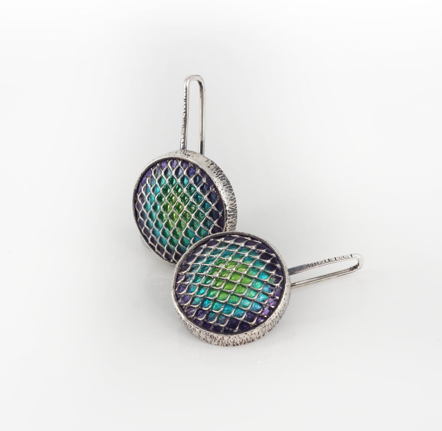 ombre silver cloisonné enamel earrings