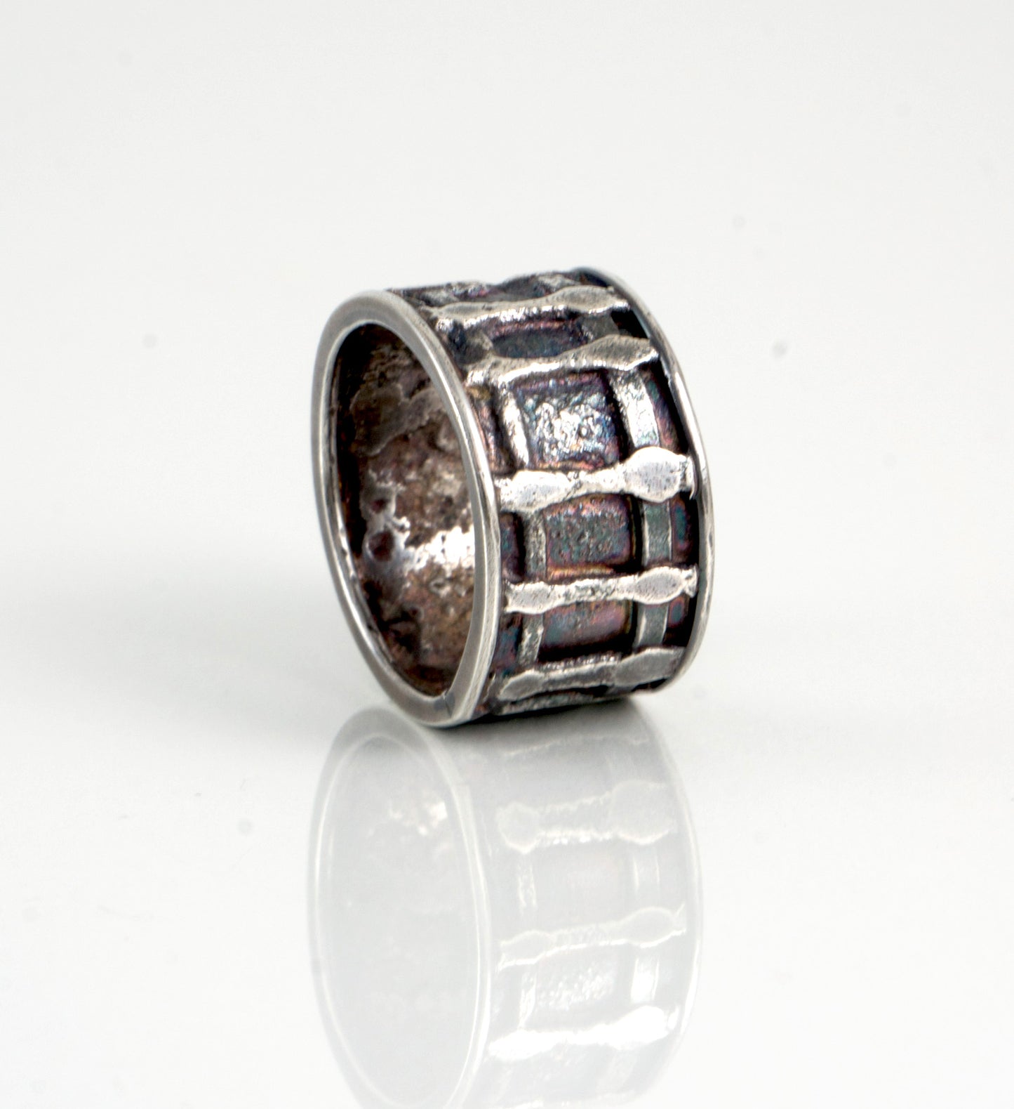 fused plaid pattern sterling silver band style ring