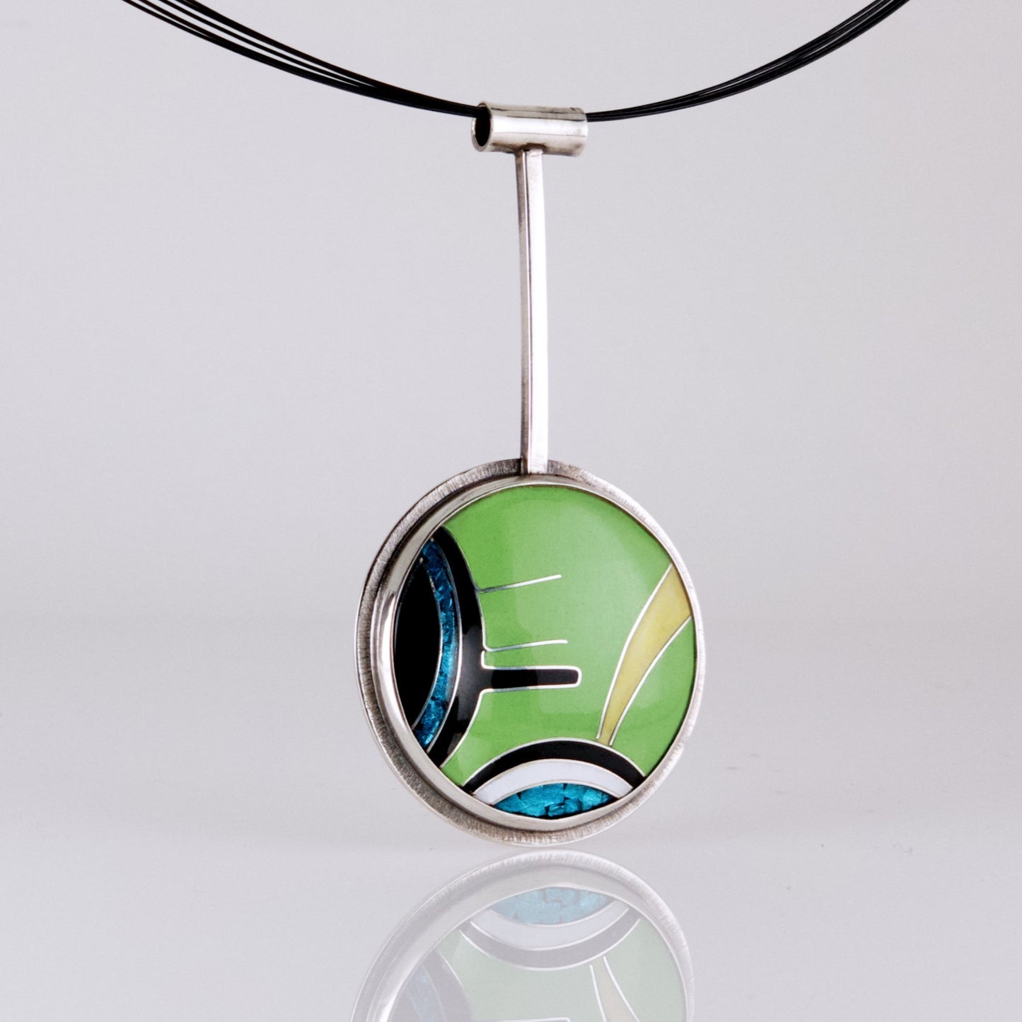 modernist silver cloisonné enamel pendant