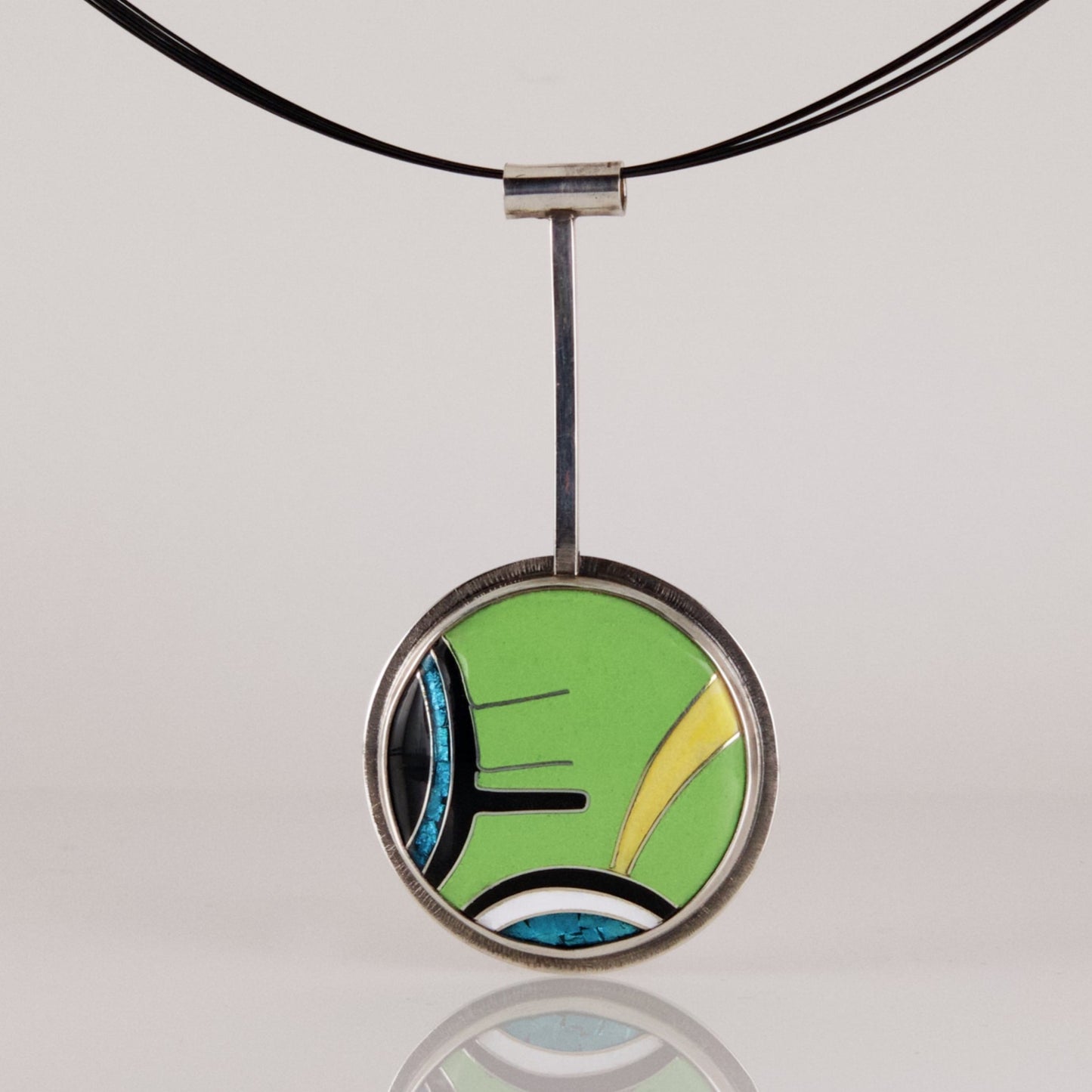 abstract silver cloisonné enamel necklace