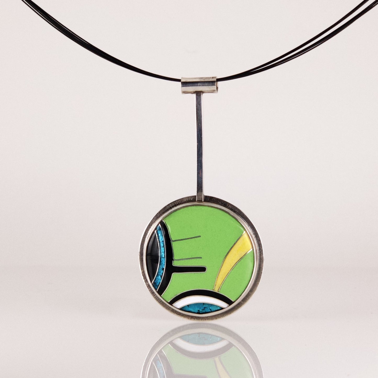 modern abstract silver cloisonne enamel pendant