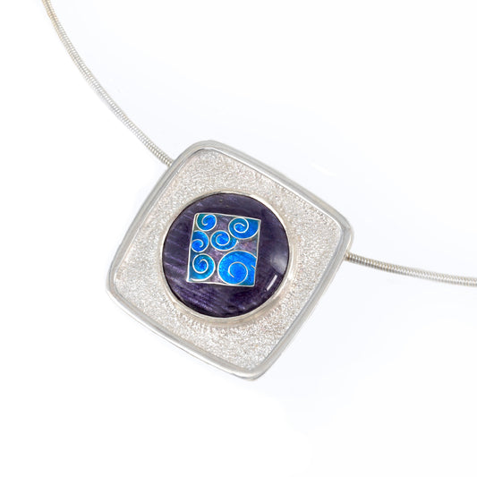silver cloisonne enamel slider pendant