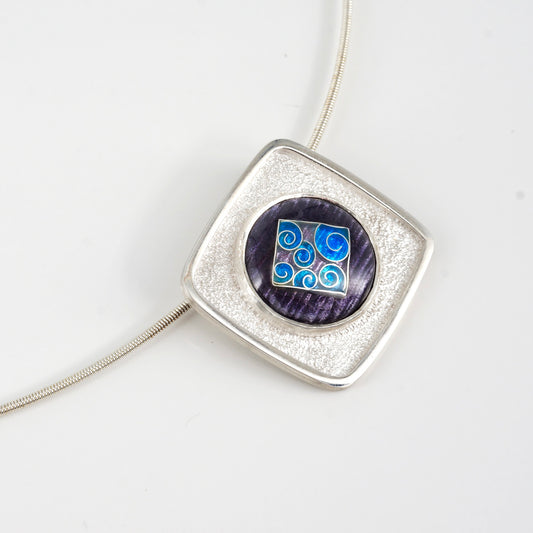 silver cloisonné enamel jewel in sterling silver pendant