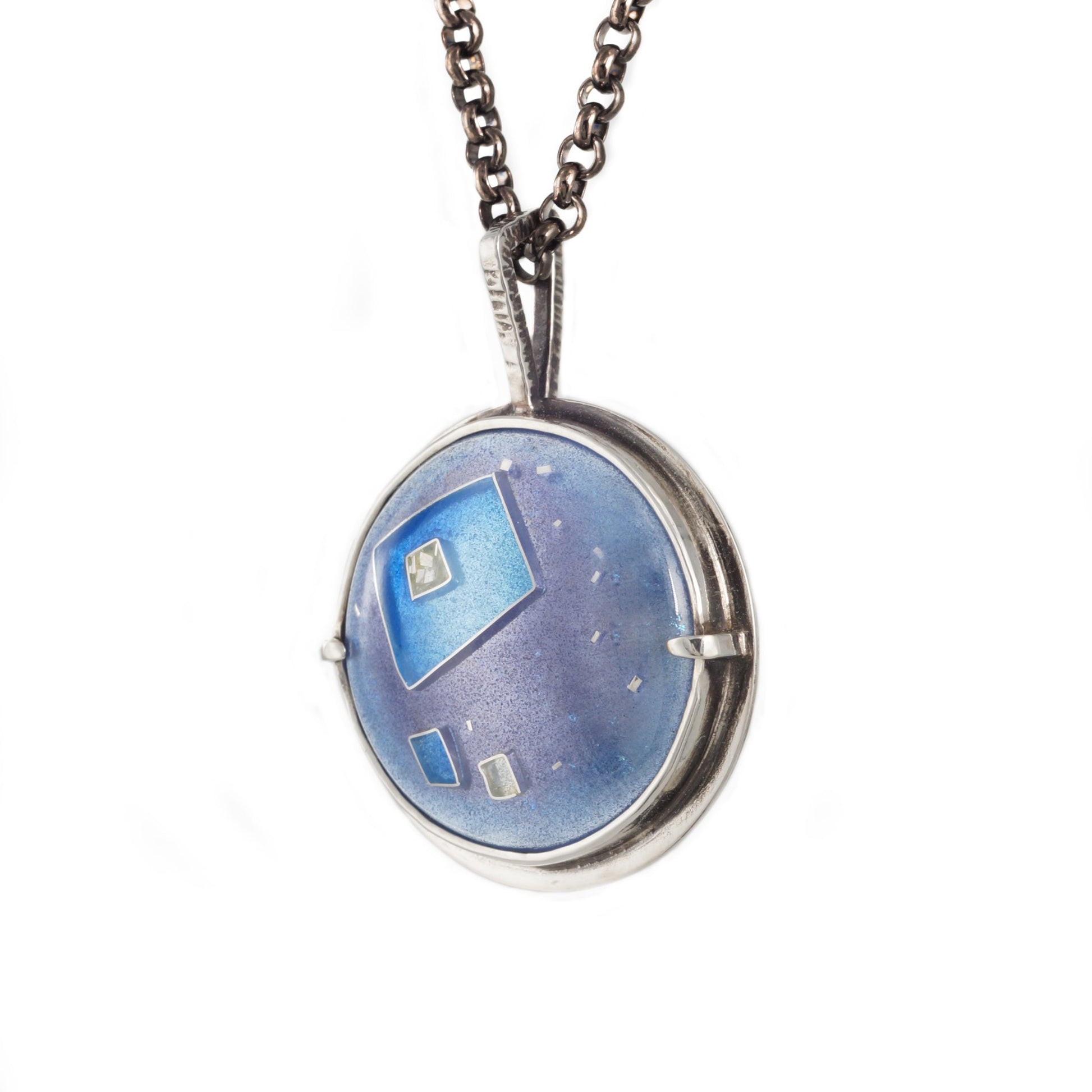 sky blue & violet silver cloisonné enamel pendant