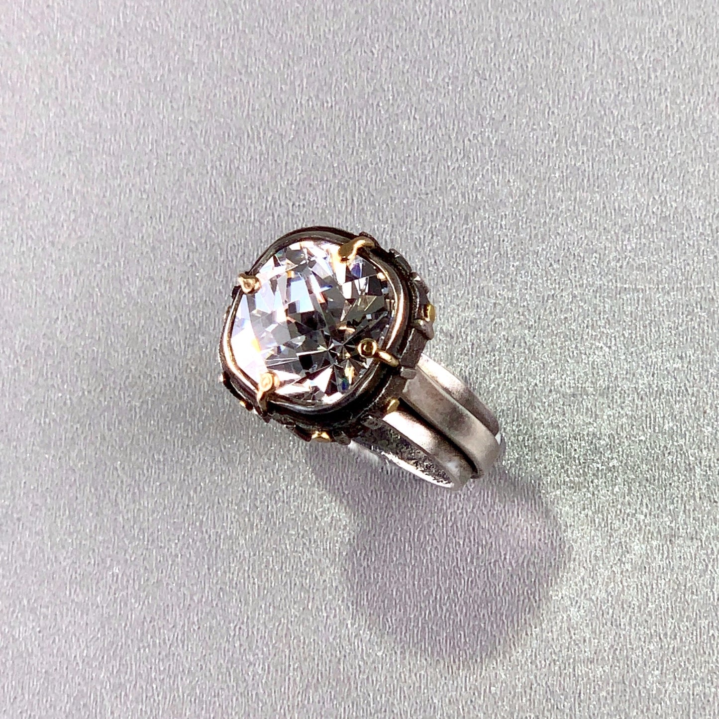 big flashy cz silver and gold ring