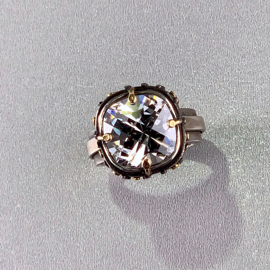 big flashy cushion cut cz with sterling silver and 14k and 24k gold 