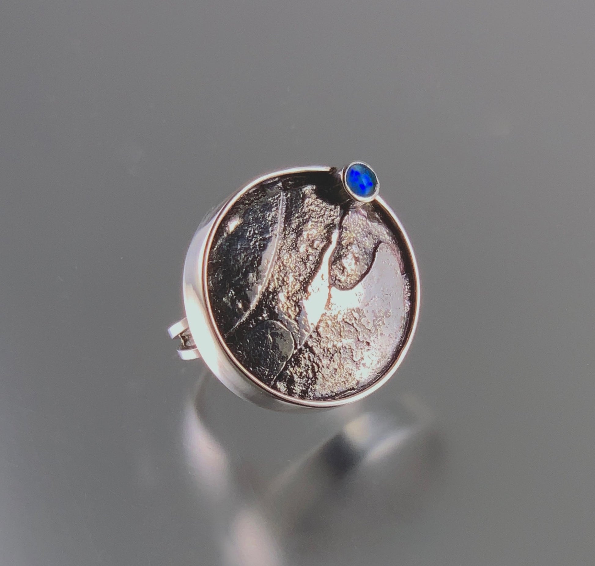 textural sterling silver ring with opal