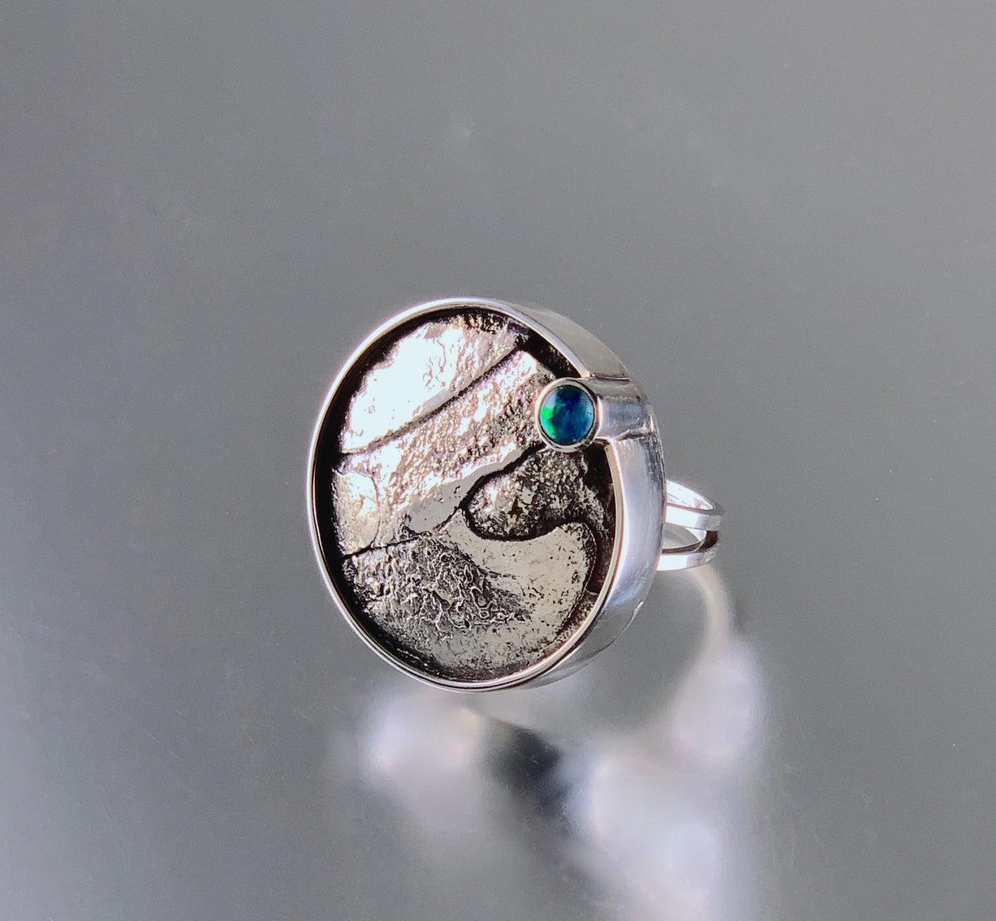 fused sterling silver ring with opal cabochon