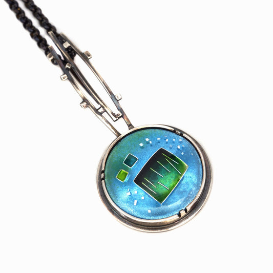 modernist blue and green silver cloisonne pendant