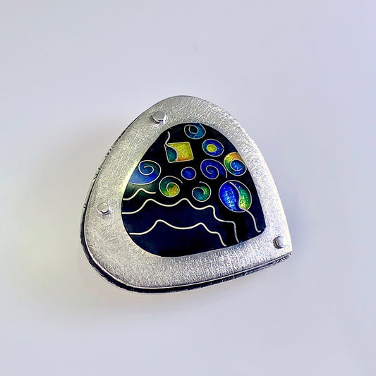 silver cloisonne and champleve enamel convertible brooch and pendant