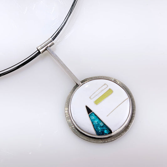 modernist abstract silver cloisonne enamel pendant