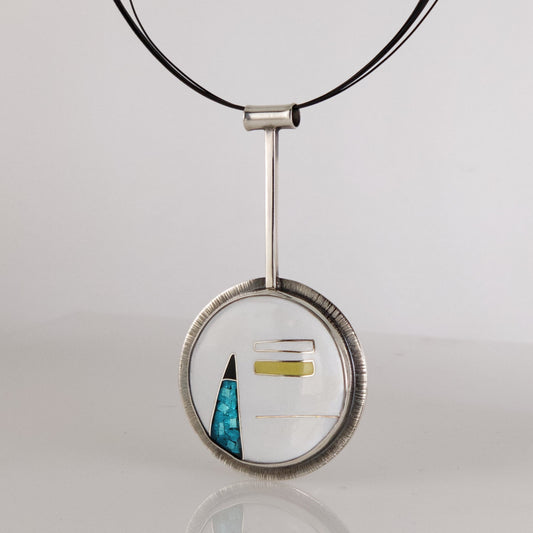 modern abstract silver cloisonne enamel pendant necklace