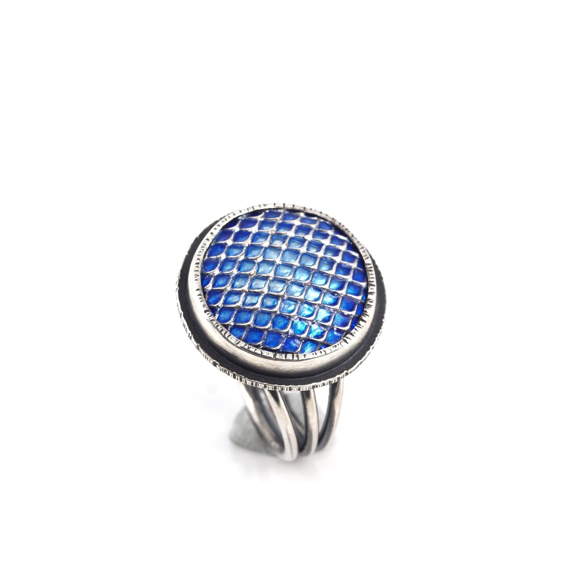blue ombre silver cloisonne and enamel ring
