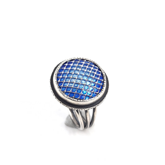 blue ombre silver cloisonne and enamel ring