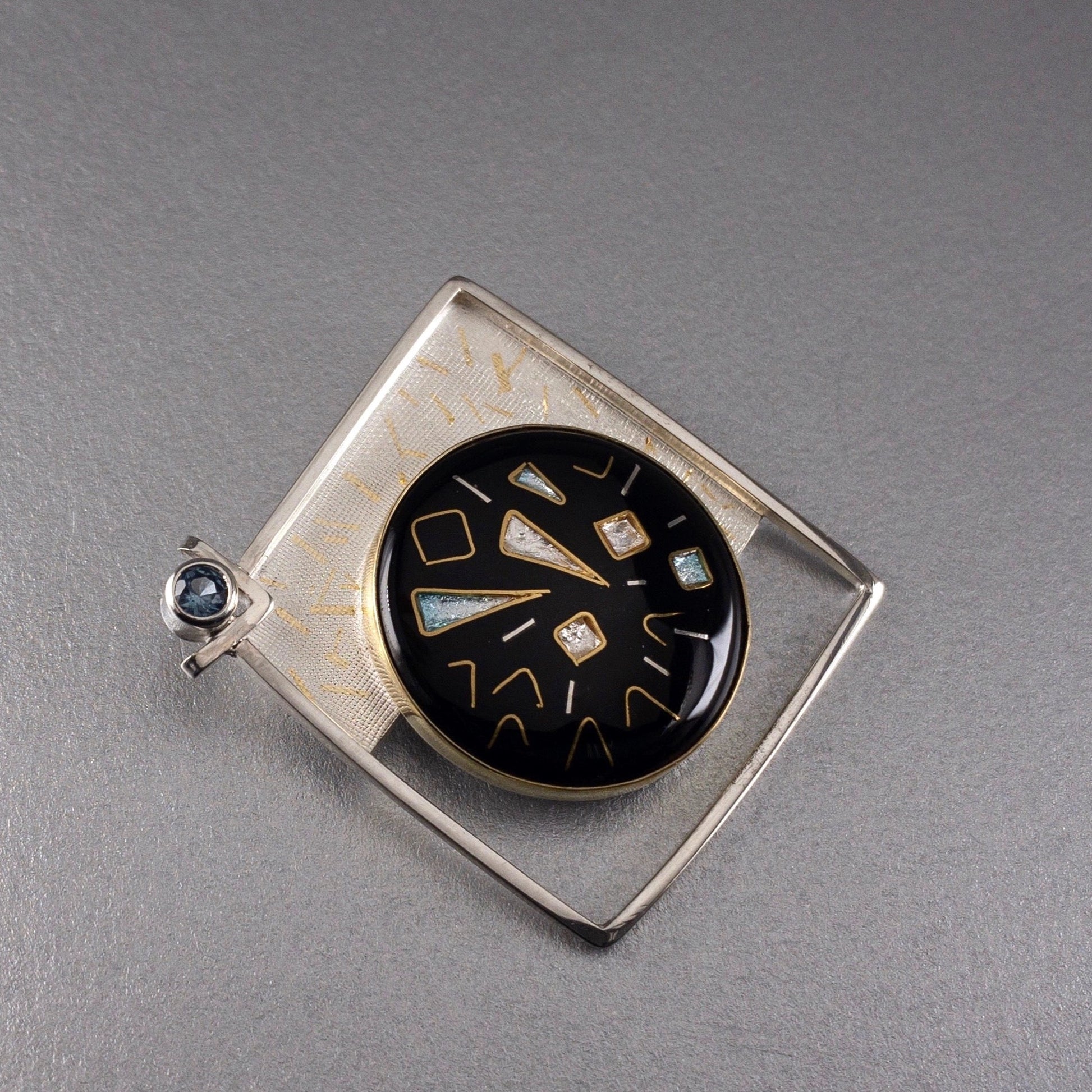 silver and 24k gold cloisonne enamel in 22k gold bezel and silver brooch pin
