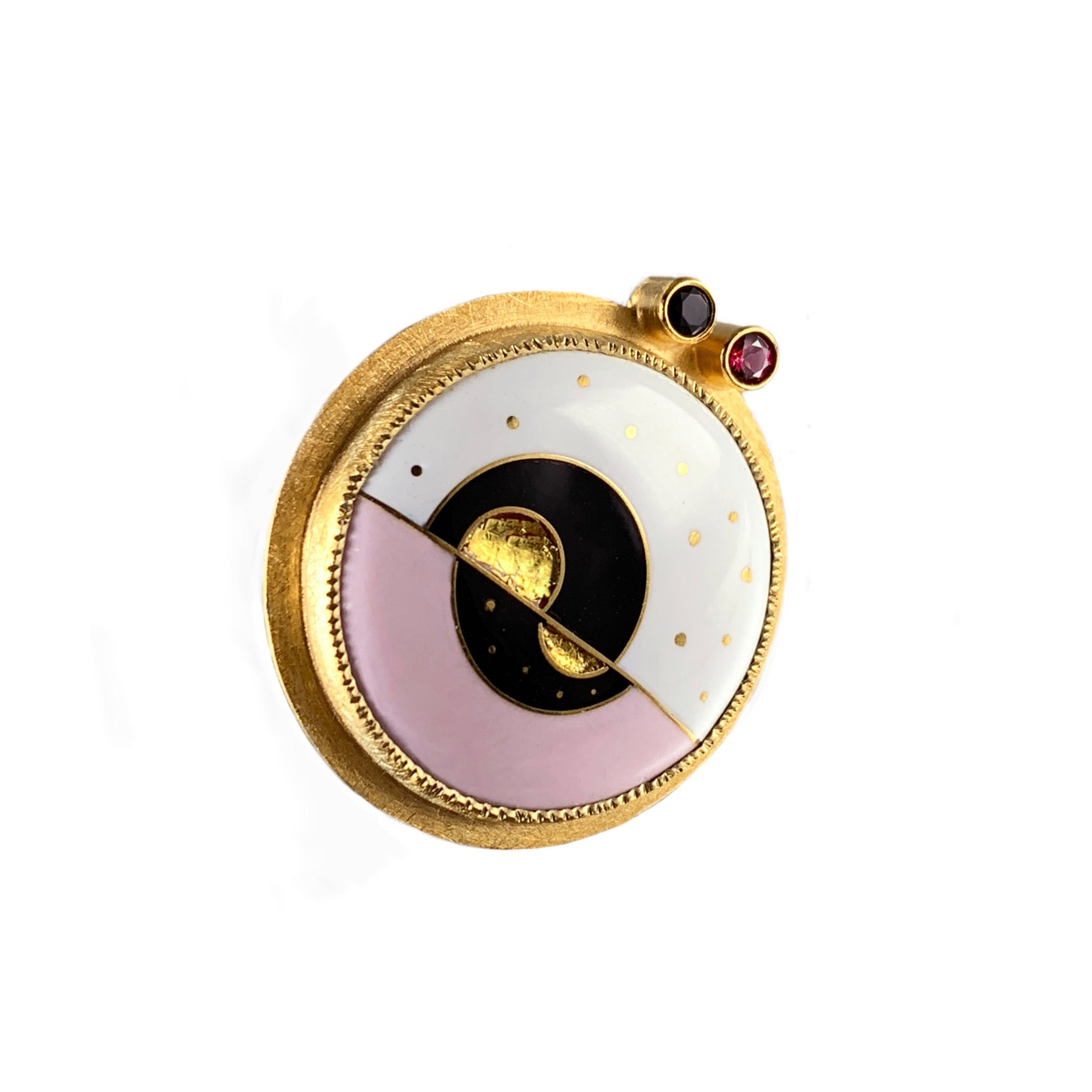 24k gold cloisonné enamel brooch pin with gemstone accents