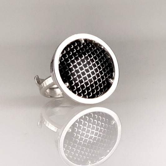 modernist black vitreous enamel ring in sterling silver