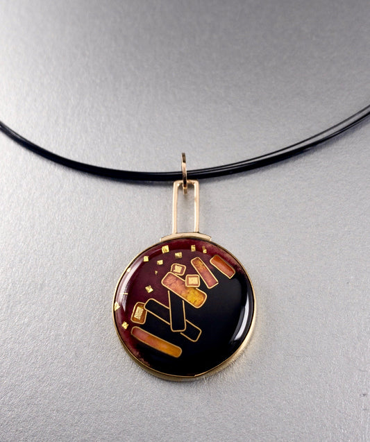 24K gold cloisonné enamel pendant with 14k gold bail