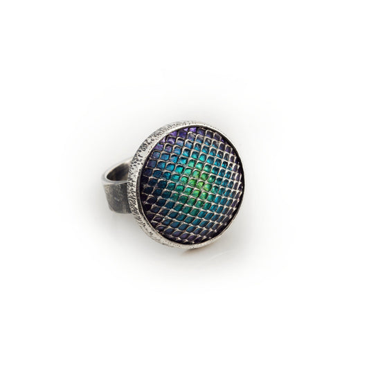 ombre blue and green and violet cloisonne enamel ring