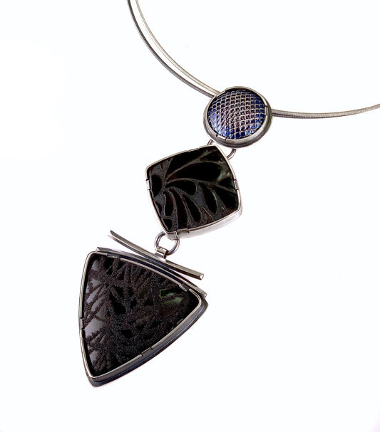 three section statement necklace with fired enamel