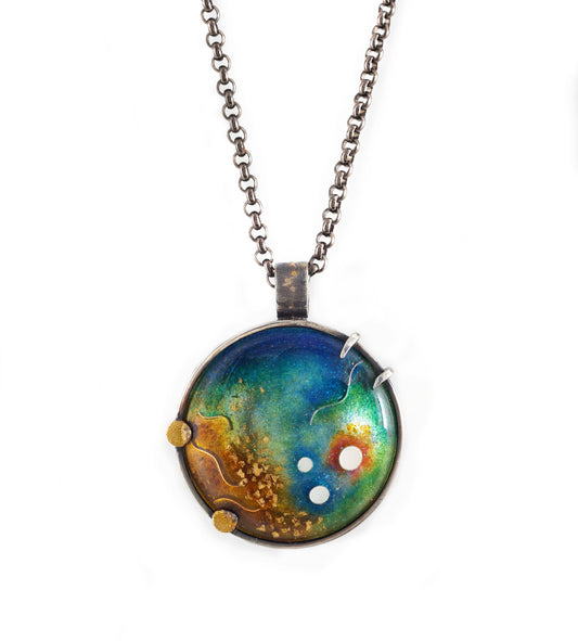 gold & silver cloisonné enamel pendant necklace